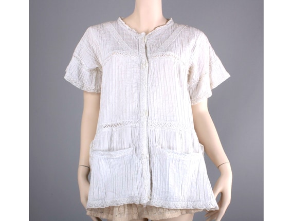 M/L Vintage 1930s Off White Cotton Maternity Summe
