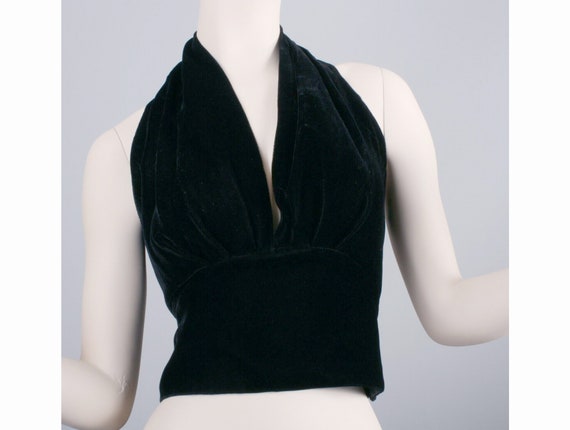 M Vintage 1950s Black Velvet Halter Crop Top Pin U