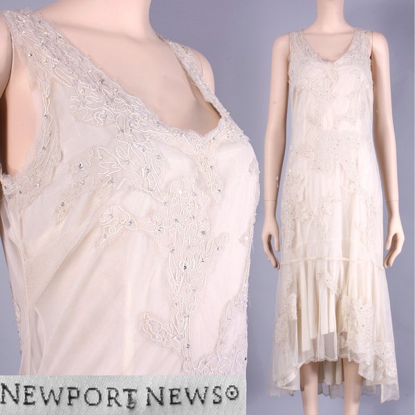 6 M Vintage 1990s NEWPORT NEWS Ivory Soutache Drop Waist Wedding Dress 90s Y2K