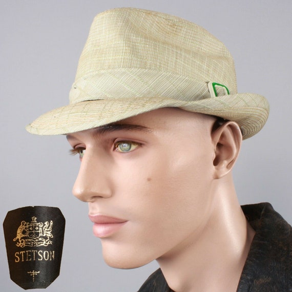 7 1/4 Vintage STETSON Light Green Plaid Stingy Bri