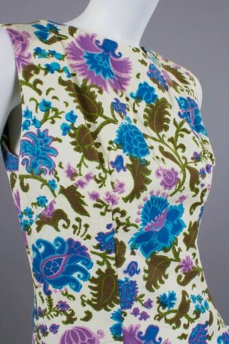 SM Vintage 1960s Martha Moore Floral Psychedelic Mod Mini Dress Sleeveless 60s