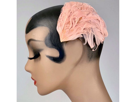 Vintage 1930s Blush Pink Curled Feather Hat Pin Up