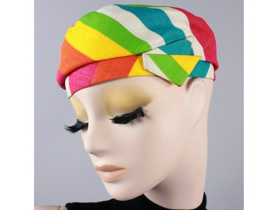 Vintage 1930s Colorful Rainbow Cotton Linen Stripe
