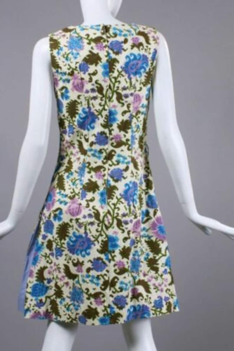 SM Vintage 1960s Martha Moore Floral Psychedelic Mod Mini Dress Sleeveless 60s