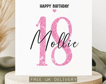 Personalised 18th Birthday Card, Custom Name Keepsake for Daughter, Granddaughter, Niece, Friend