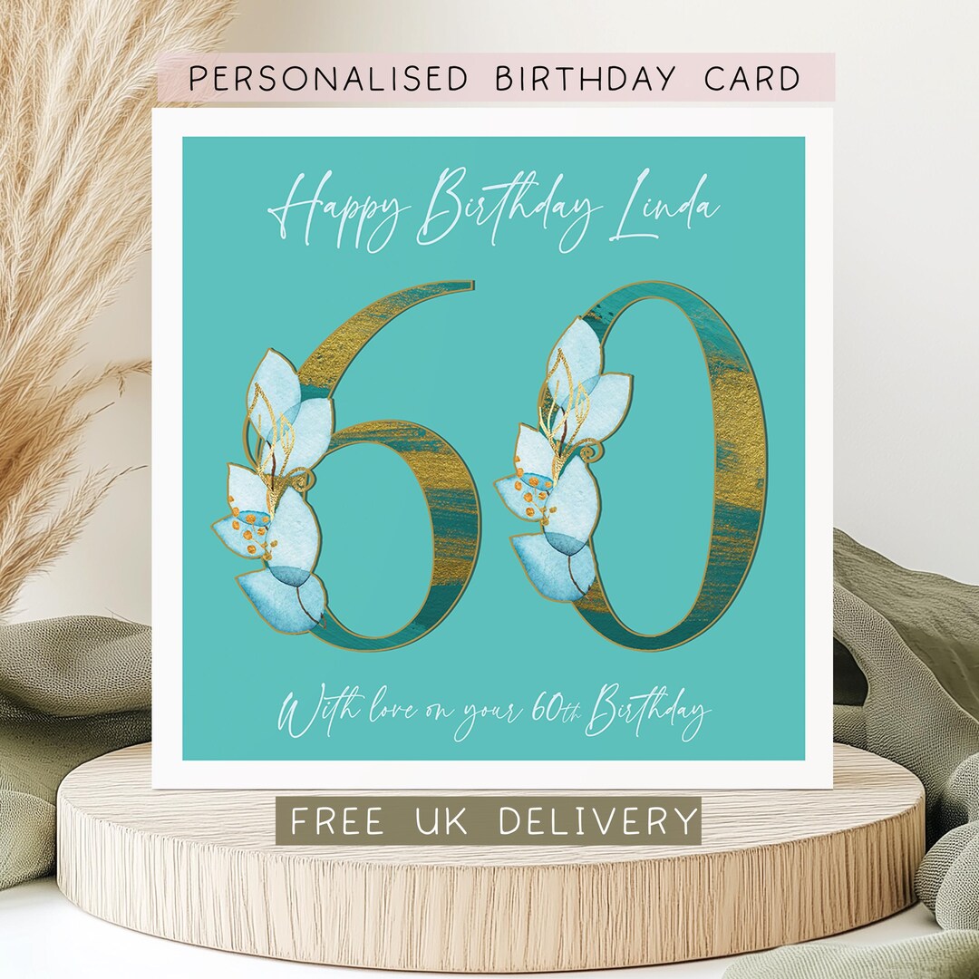 Personalised 60th Birthday Card, Custom 60th Birthday Card for Her ...