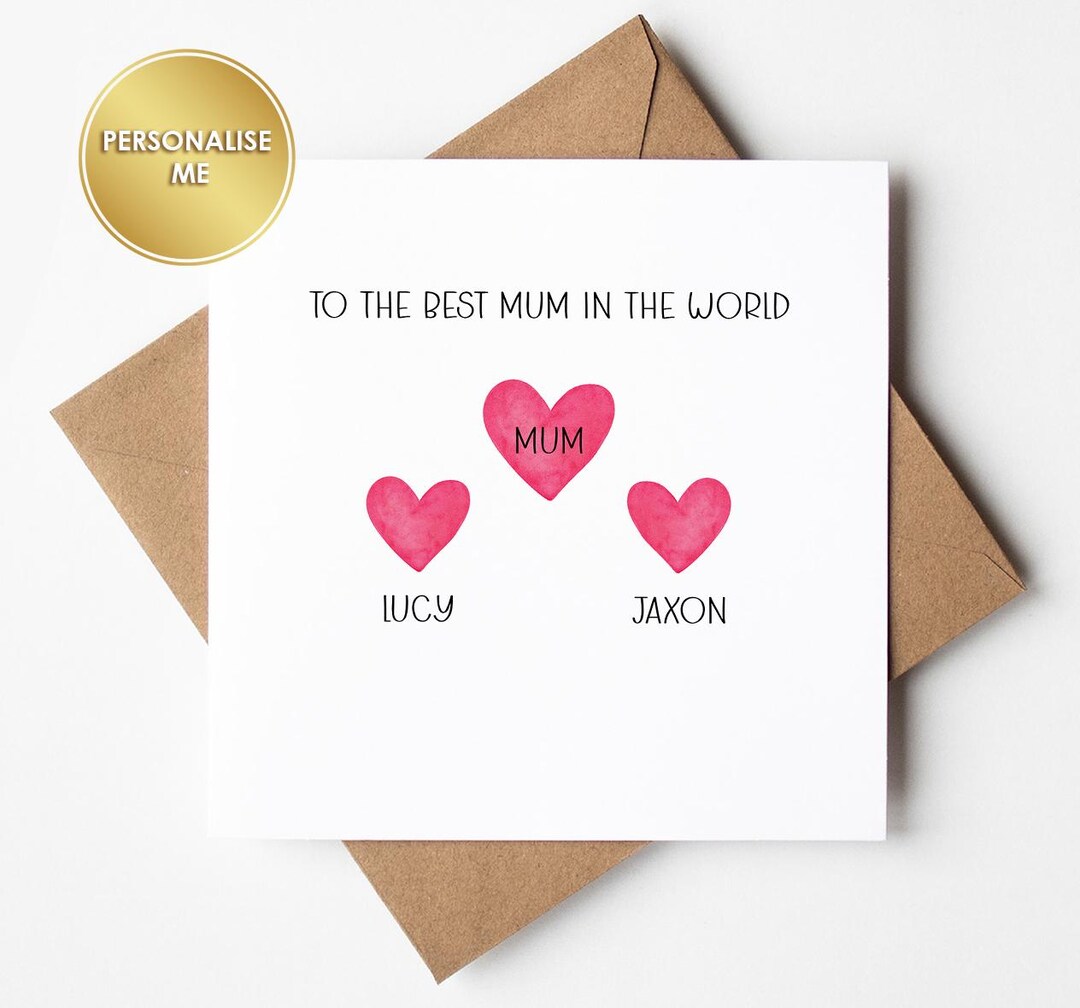 Personalised Mothers Day Card From Kids, Custom Mum Heart Card, Best ...