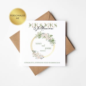 Carte de mariage personnalisée - Félicitations pour votre mariage, M. et Mme, motif floral pour jeunes mariés, parfait pour les mariés