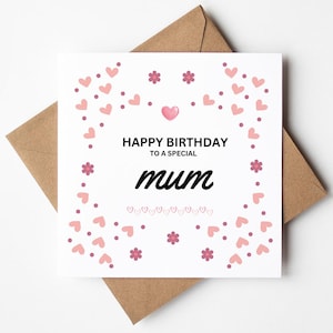 Mum Birthday Card, Happy Birthday Mum, Special Mum, Wonderful Mum Card, , Pastel Hearts Card