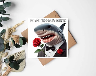 Your Fins Only Valentines Card - Cute Shark Theme, Perfect for Loved Ones, Unique Design, Love Note, Valentines Greeting Card