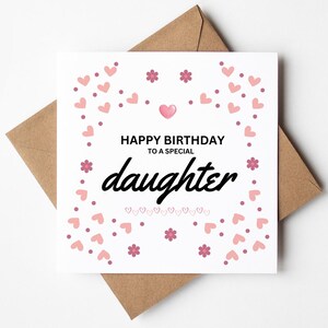 Geburtstagskarte für Tochter, alles Gute zum Geburtstag an Tochter, spezielle Geburtstagskarte für Tochter, rosa Herzen, Karte für beste Tochter