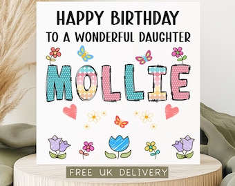 Personalised Floral Birthday Card, Custom Name Daughter, Niece, Sister, Granddaughter
