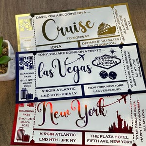 Révélation des fêtes de fin d'année personnalisée en aluminium | Carte d'embarquement pour un voyage surprise | Cadeau de voyage unique pour les amis et la famille aventureux