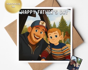 Personalised Cartoon Father&#39;s Day Card - Custom Dad Illustration Greeting Card, Unique Father’s Day Gift, personal Photo Conversion Card