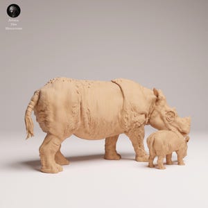 Drie ongelooflijke sculpturen van Sumatraanse neushoorns, verkrijgbaar in grijze 12K hars!  GRATIS VERZENDING