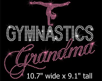 10" Gymnastics Grandma iron on rhinestone transfer applique patch your color choice