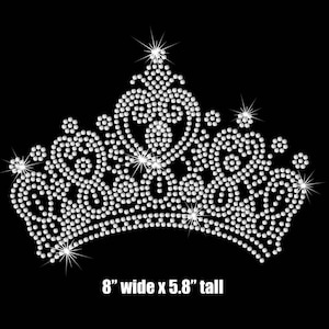 BIG 8&quot; wide Tiara crown iron on rhinestone transfer applique patch your choice of accent color