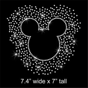 Choice of 7.4" Mickey Mouse iron on scatter rhinestone transfer bling applique patch