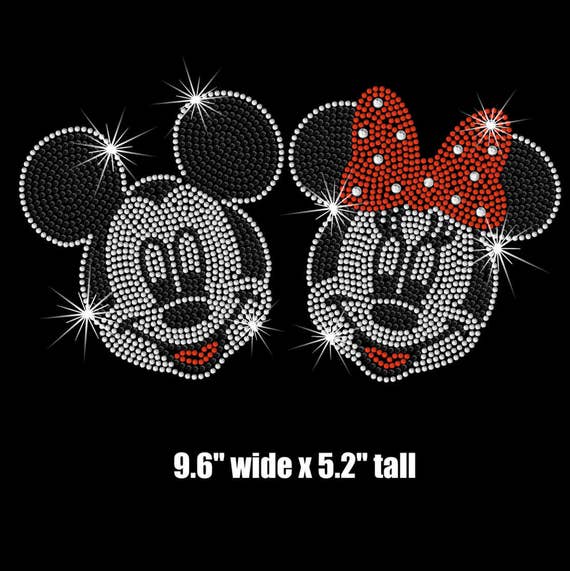 9.6" wide Minnie Mickey Mouse (faces) iron on rhinestone transfer applique patch