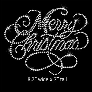 9 x 7 Merry Christmas iron on rhinestone Christmas transfer for t shirt image 5