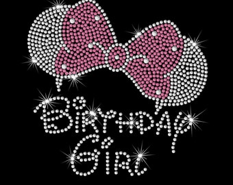 7.5" Minnie Mouse ears Birthday girl iron on rhinestone transfer your color choice