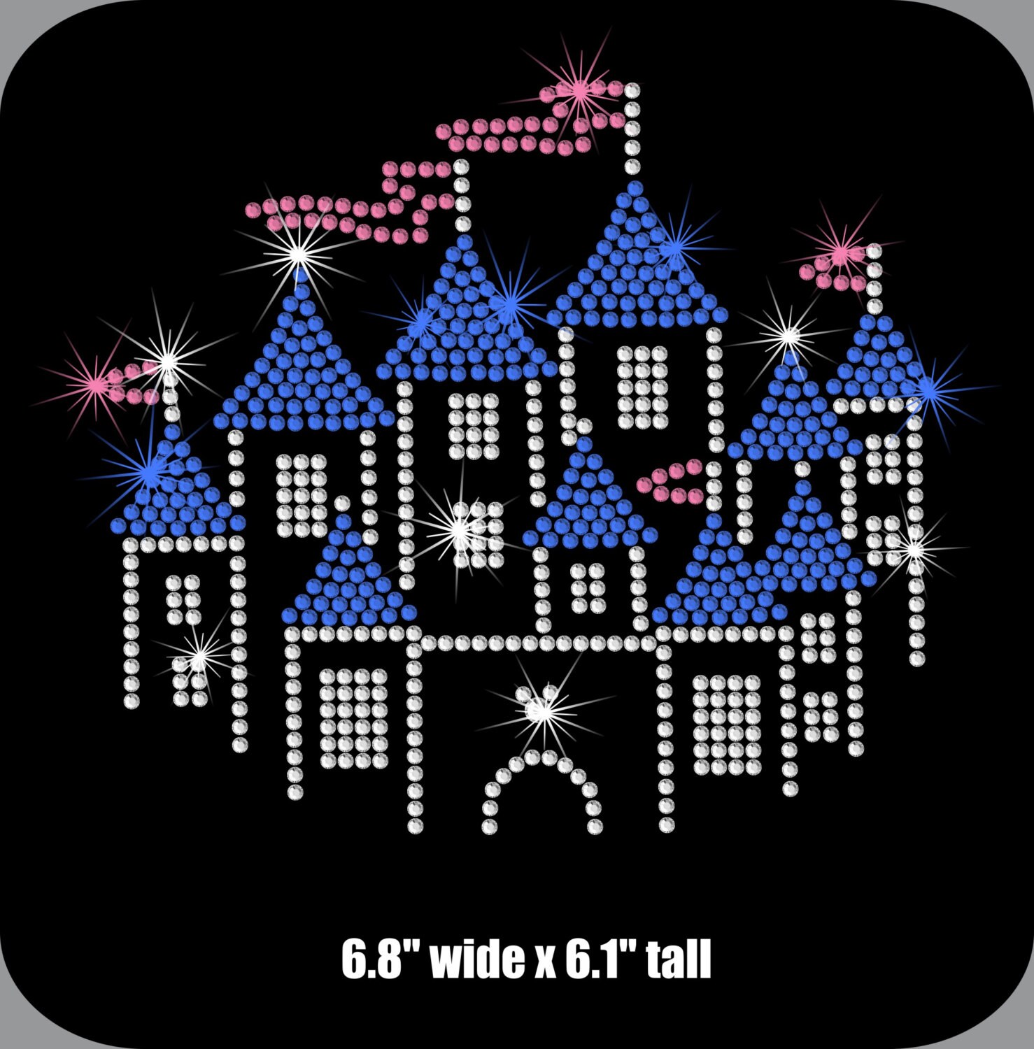 6.8 Disney Castle Iron on Rhinestone Transfer Applique Etsy