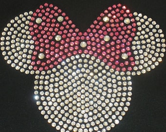 5" clear/pink Minnie Mouse iron on BLING rhinestone transfer for Disney t-shirt WHOLESALE available