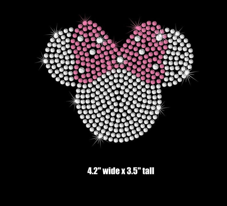 2.5 inch clear/pink Minnie Mouse iron on Disney rhinestone tiny small transfer 