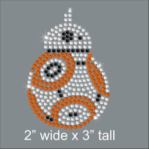 TINY 3" tall Star Wars BB8 iron on rhinestone transfer DIY applique bling patch