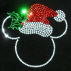 7&quot; Santa hat Mickey Minnie Mouse iron on rhinestone Christmas TRANSFER