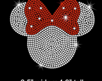 6.5" Red Clear Minnie Mouse iron on rhinestone TRANSFER for Disney costume tshirt
