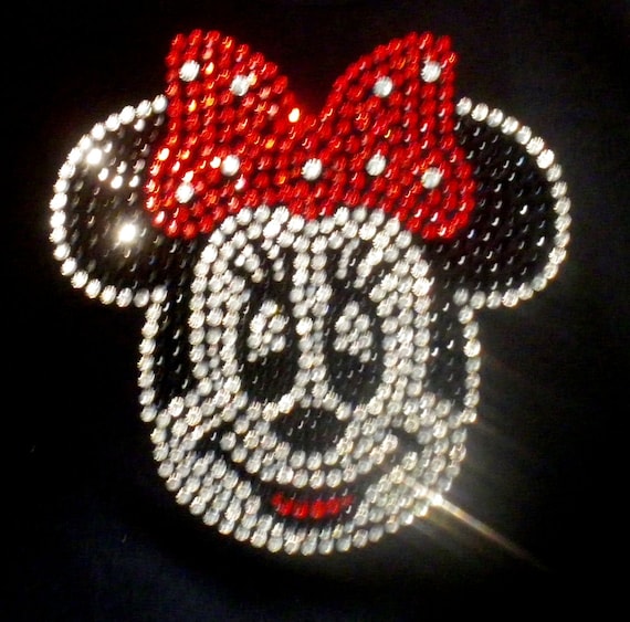 2.5" red Minnie Mouse iron on Disney rhinestone transfer DIY applique decal 