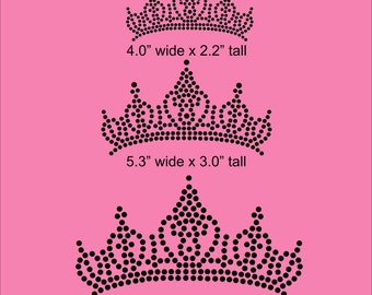 4", 5.3" or 7.1" wide black rhinestone tiara iron on transfer applique bling patch