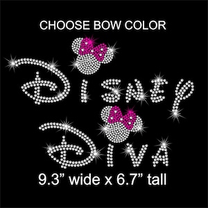 9.3" Minnie Mouse Disney Diva iron on rhinestone transfer - choose bow color