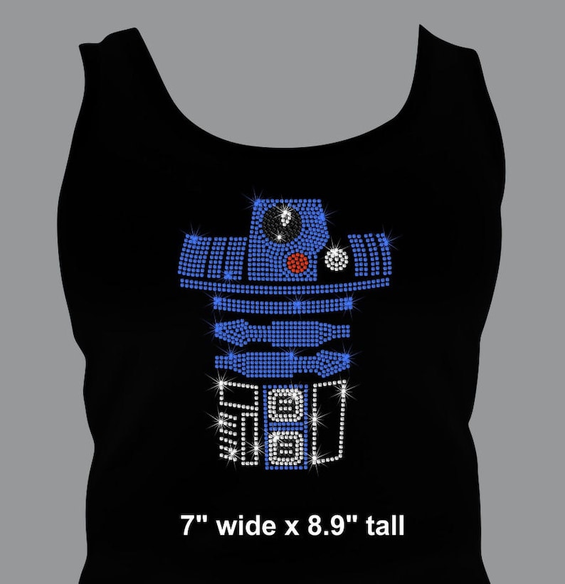9" tall Star Wars R2D2 iron on rhinestone transfer applique bling image 2