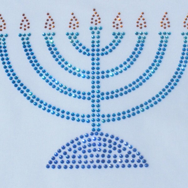 5" MENORAH rhinestone iron on transfer for Hanukkah t shirt or dress