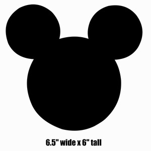 May include: Black and white silhouette of Mickey Mouse's head. The image is 6.5 inches wide and 6 inches tall.