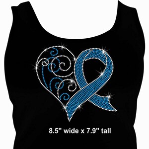 8.5 Awareness Dark Blue Capri Ribbon iron on rhinestone transfer image 2