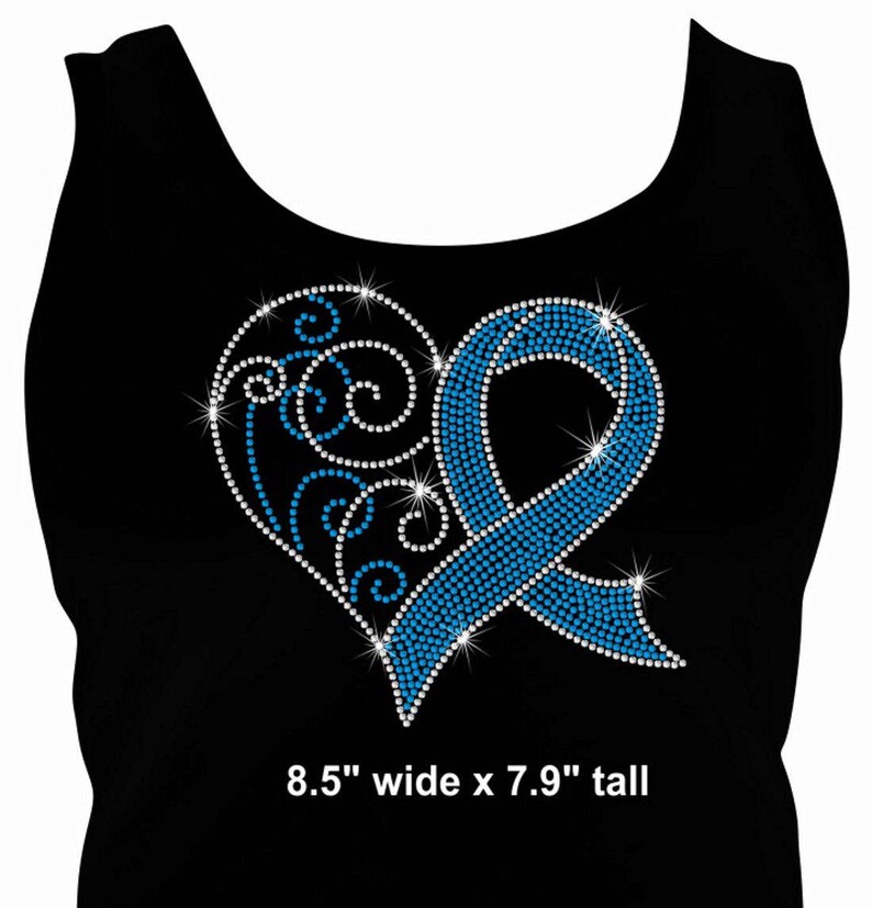 8.5 Awareness Dark Blue Capri Ribbon iron on rhinestone transfer image 2