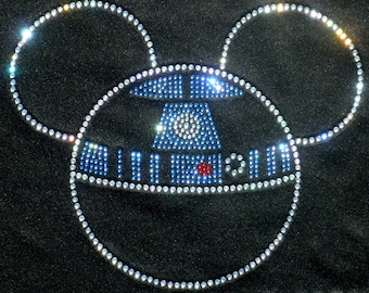 7.9" Star Wars BLING Mickey as R2D2 iron on rhinestone transfer