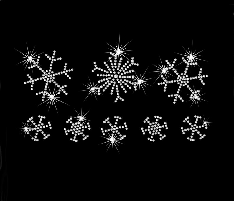Set of 8 (regular or Mini) Snowflakes Iron on Rhinestone Transfer ...