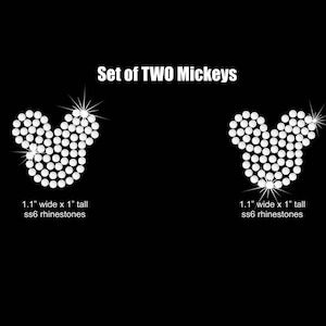 Set of TWO 1" Mickey head iron on rhinestone transfers bling applique patch