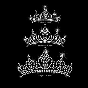 May include: Three rhinestone crowns in different sizes: small, medium, and large. The crowns are made of clear rhinestones and are perfect for adding a touch of sparkle to any project.