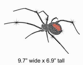 9.7" Black Widow Spider iron on rhinestone transfer - black or crystal clear