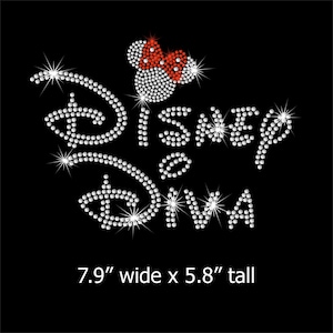 7.9" Minnie Mouse Disney Diva iron on rhinestone transfer for bling shirt or tank
