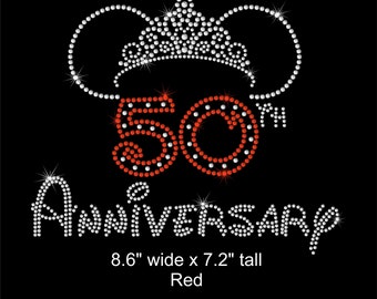 9.2" Minnie Mouse Disney World 50th Anniversary iron on rhinestone transfer