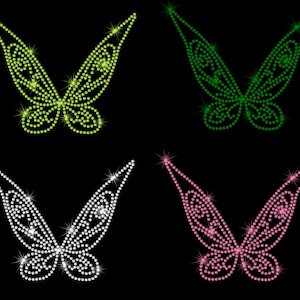 6.5&quot; Tinkerbell wings (your color choice) iron on rhinestone transfer applique patch