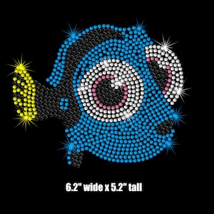 6.2&quot; baby Dory (Finding Dory) iron on rhinestone transfer applique patch