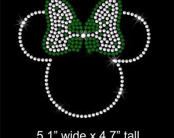 5.1" Minnie Mouse St. Patrick's Day iron on rhinestone Disney bling TRANSFER for girls