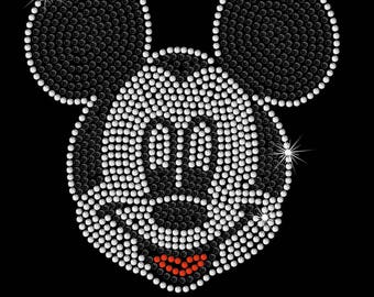 6.7" tall Mickey Mouse face Disney iron on rhinestone transfer applique patch